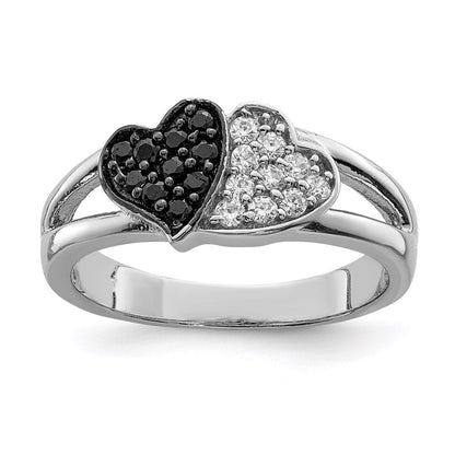 Sterlingsilber Rhodium Klar & Schwarz Zirkonia Herzen Ring