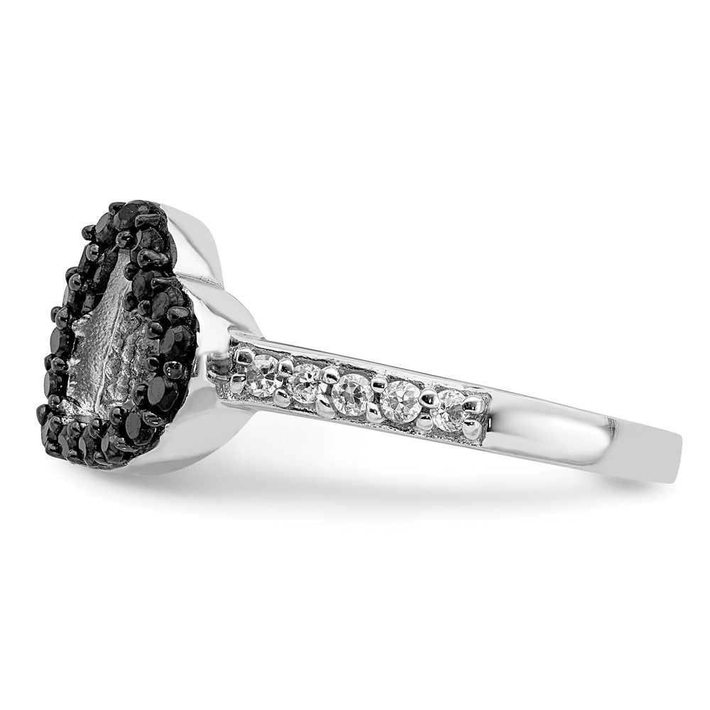 Sterlingsilber Rhodium Schwarz & Weiß Zirkonia Herz Ring