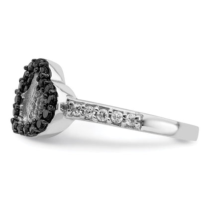 Sterlingsilber Rhodium Schwarz & Weiß Zirkonia Herz Ring