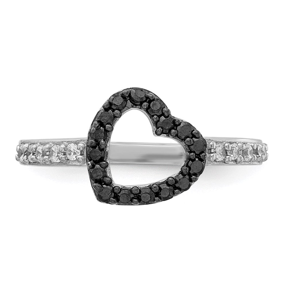 Sterlingsilber Rhodium Schwarz & Weiß Zirkonia Herz Ring