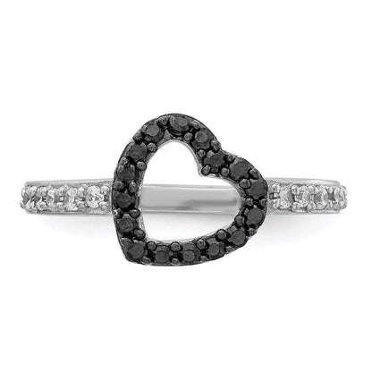 Sterlingsilber Rhodium Schwarz & Weiß Zirkonia Herz Ring