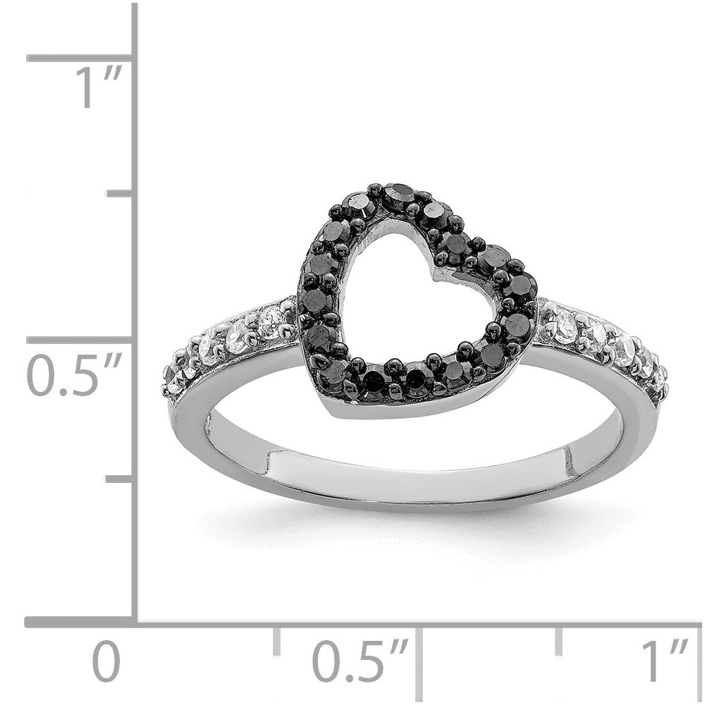 Sterlingsilber Rhodium Schwarz & Weiß Zirkonia Herz Ring
