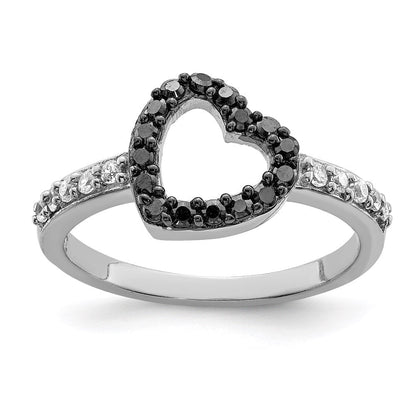 Sterlingsilber Rhodium Schwarz & Weiß Zirkonia Herz Ring