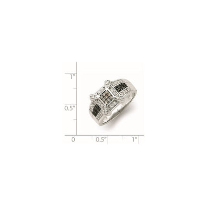 Sterlingsilber Rhodium Champ/black/white Zirkonia Quadratisch Ring