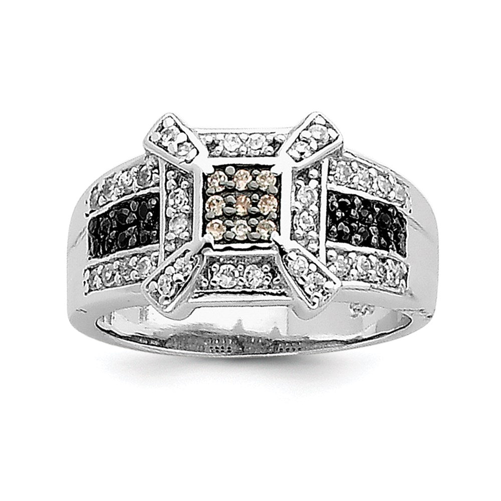 Sterlingsilber Rhodium Champ/black/white Zirkonia Quadratisch Ring