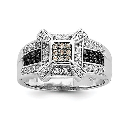 Sterlingsilber Rhodium Champ/black/white Zirkonia Quadratisch Ring