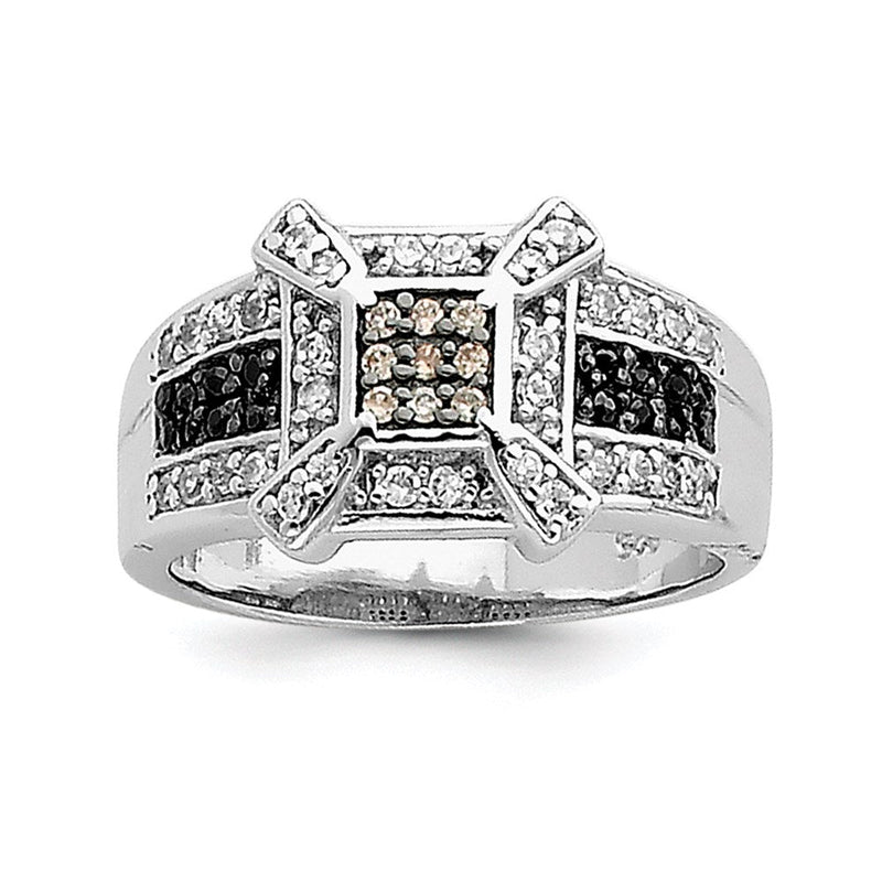 Sterlingsilber Rhodium Champ/black/white Zirkonia Quadratisch Ring