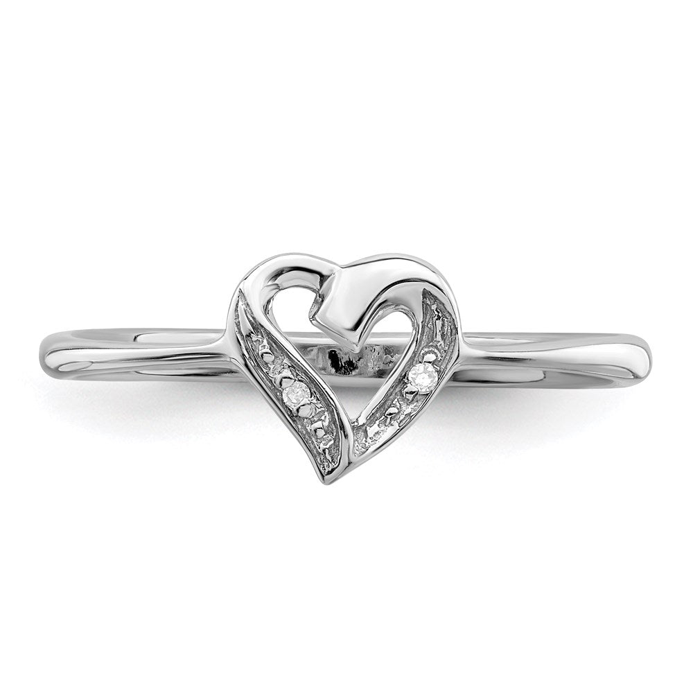 Sterlingsilber Rhodium Poliert Diamant Akzente Herz Ring