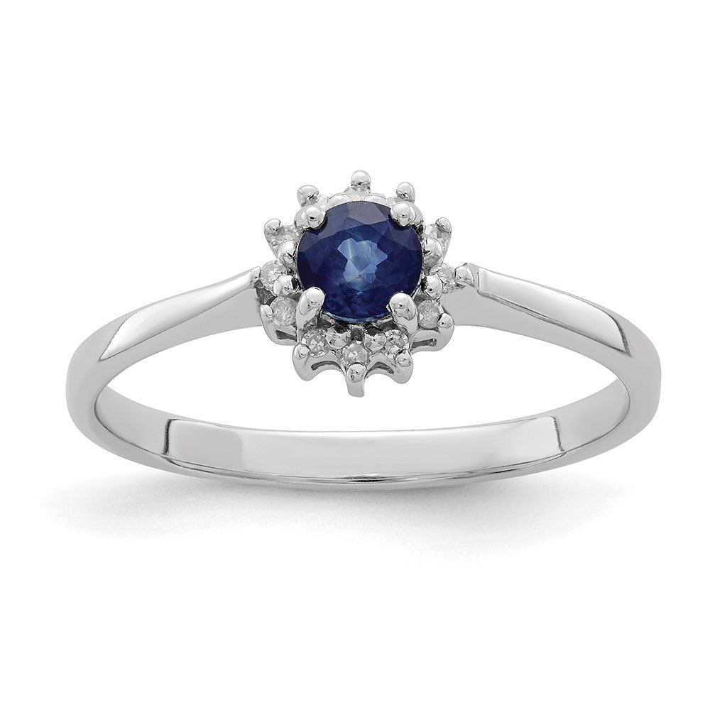 Sterlingsilber Rhodiniert Saphir & Diamant Ring