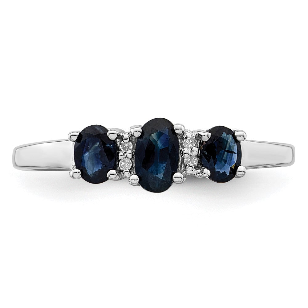 Sterlingsilber Rhodium 3 Oval Saphir & Diamant Ring