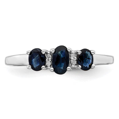 Sterlingsilber Rhodium 3 Oval Saphir & Diamant Ring