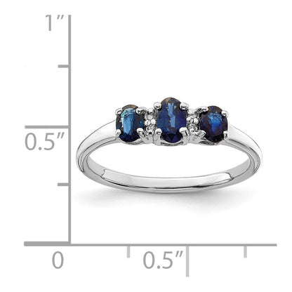 Sterlingsilber Rhodium 3 Oval Saphir & Diamant Ring