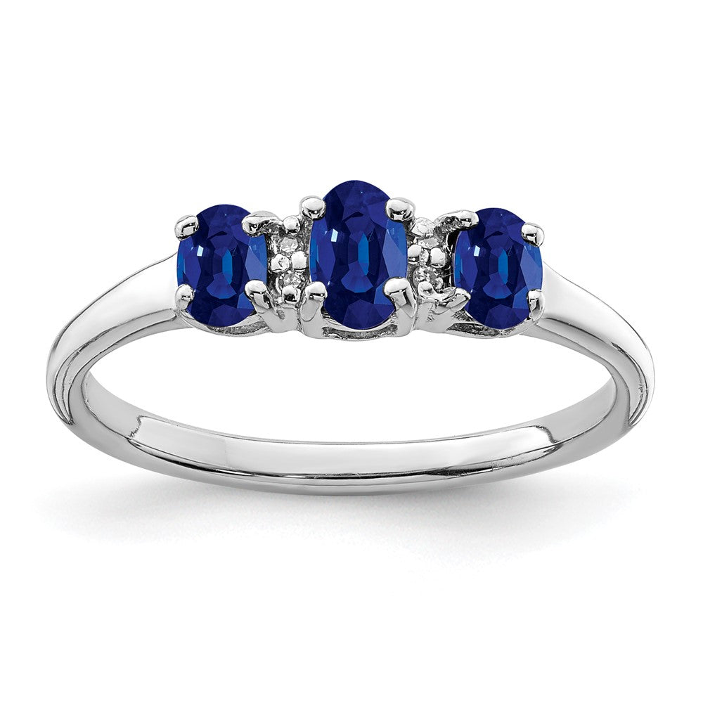 Sterlingsilber Rhodium 3 Oval Saphir & Diamant Ring