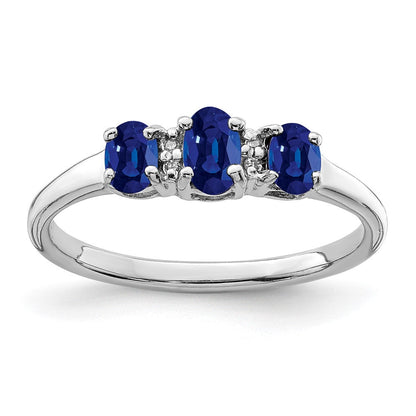 Sterlingsilber Rhodium 3 Oval Saphir & Diamant Ring