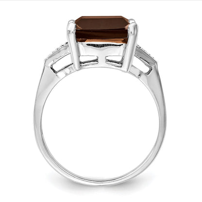 Sterlingsilber Rhodium Rauch Quarz & Diamant Ring