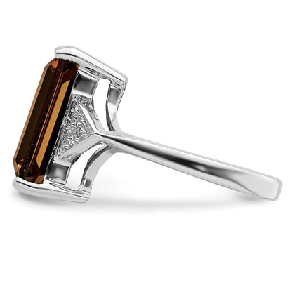 Sterlingsilber Rhodium Rauch Quarz & Diamant Ring