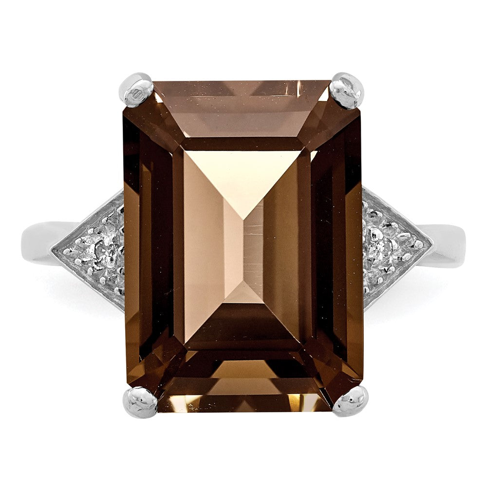 Sterlingsilber Rhodium Rauch Quarz & Diamant Ring