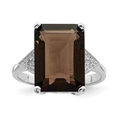 Sterlingsilber Rhodium Rauch Quarz & Diamant Ring