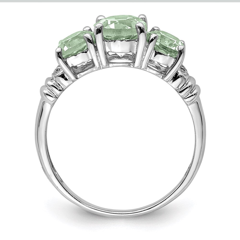 Sterlingsilber Rhodium 3 Tropfen Grün Quarz & Diamant Ring (size 8 Nur)