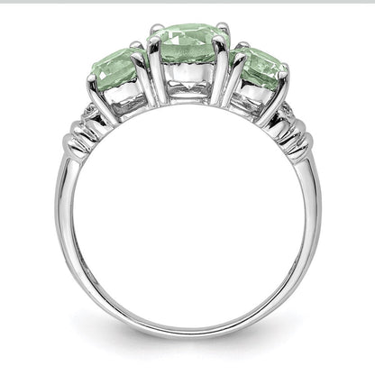Sterlingsilber Rhodium 3 Tropfen Grün Quarz & Diamant Ring (size 8 Nur)