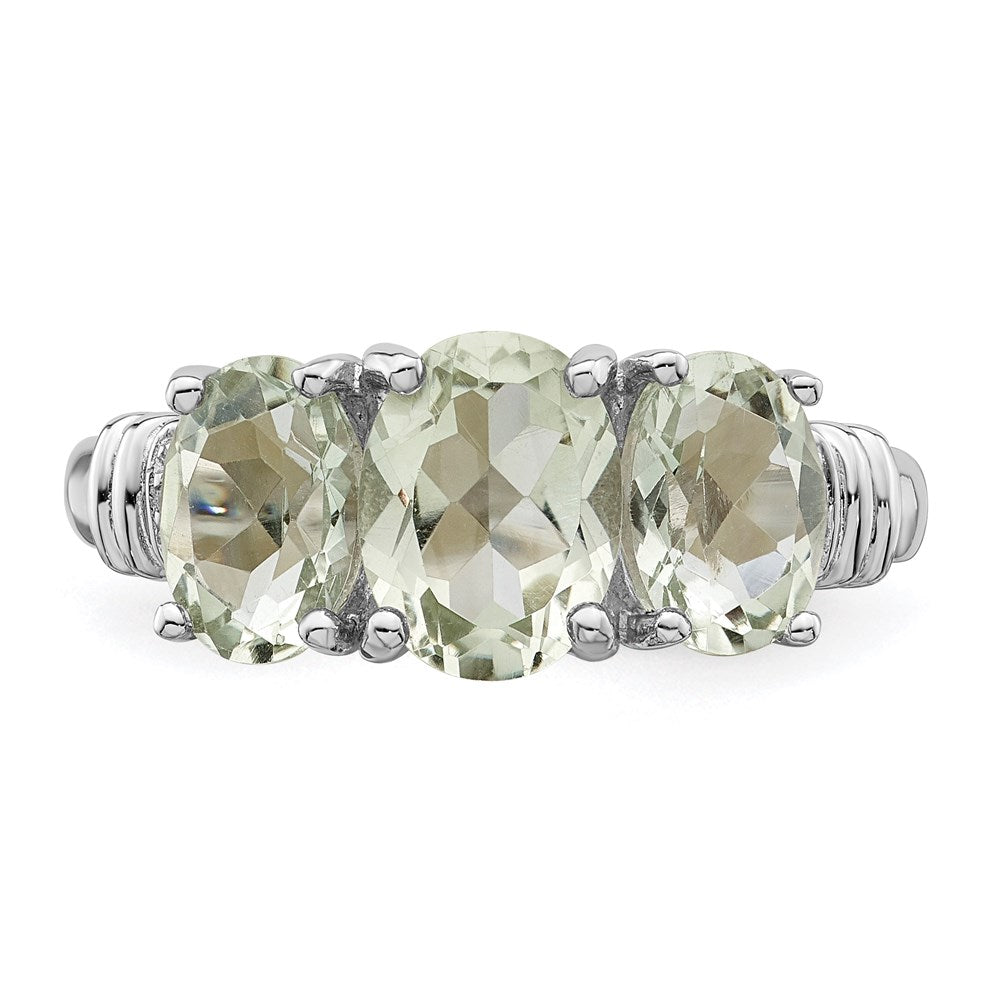 Sterlingsilber Rhodium 3 Tropfen Grün Quarz & Diamant Ring (size 8 Nur)