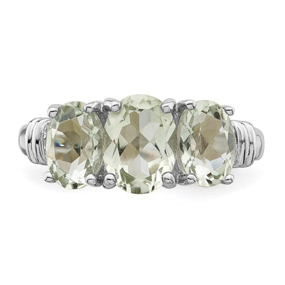 Sterlingsilber Rhodium 3 Tropfen Grün Quarz & Diamant Ring (size 8 Nur)