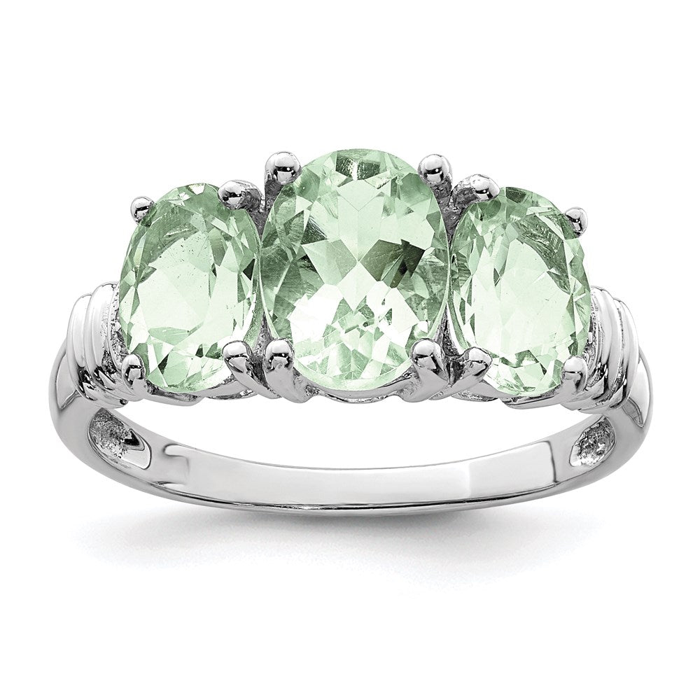 Sterlingsilber Rhodium 3 Tropfen Grün Quarz & Diamant Ring (size 8 Nur)