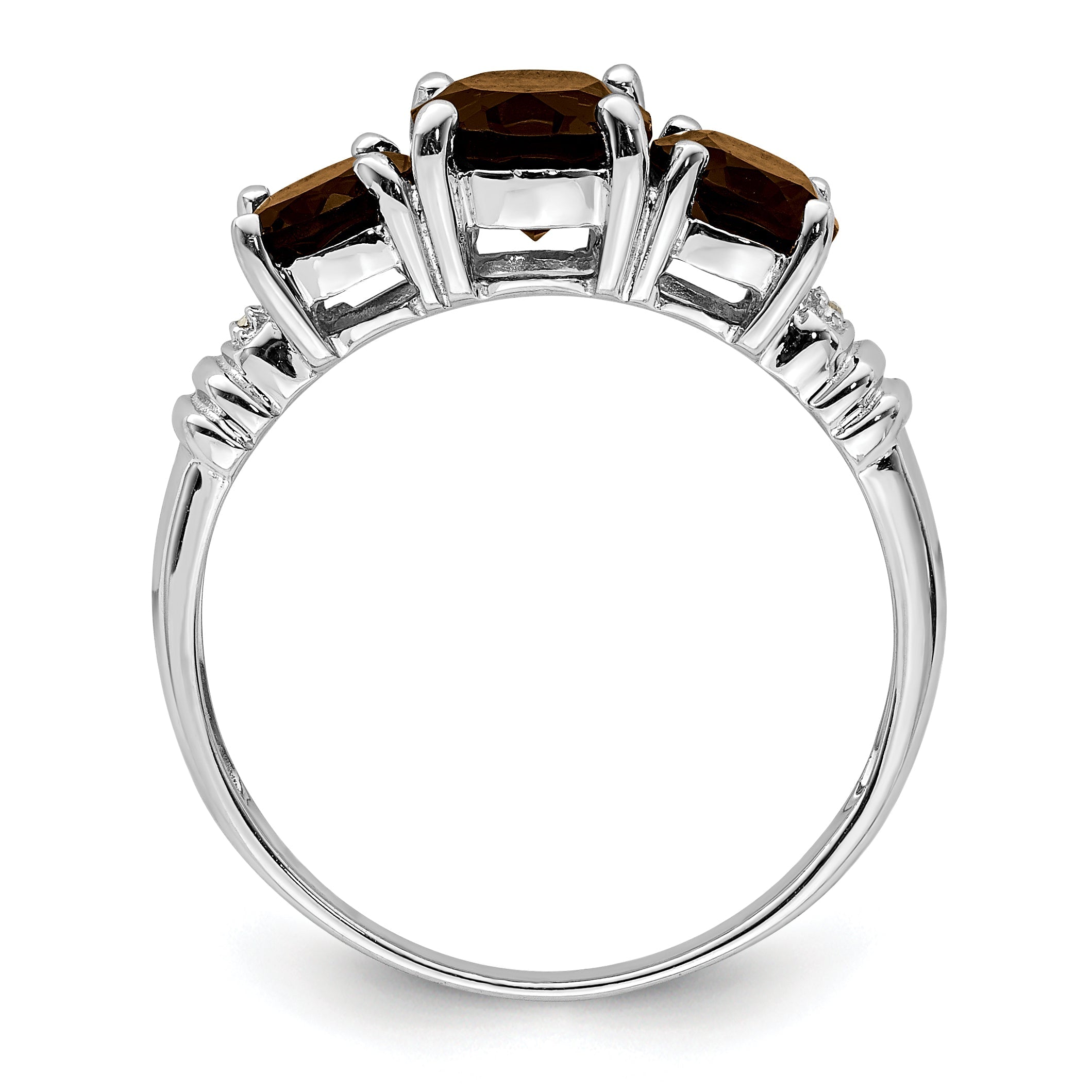 Sterlingsilber Rhodium 3 Stein Rauch Quarz & Diamant Ring
