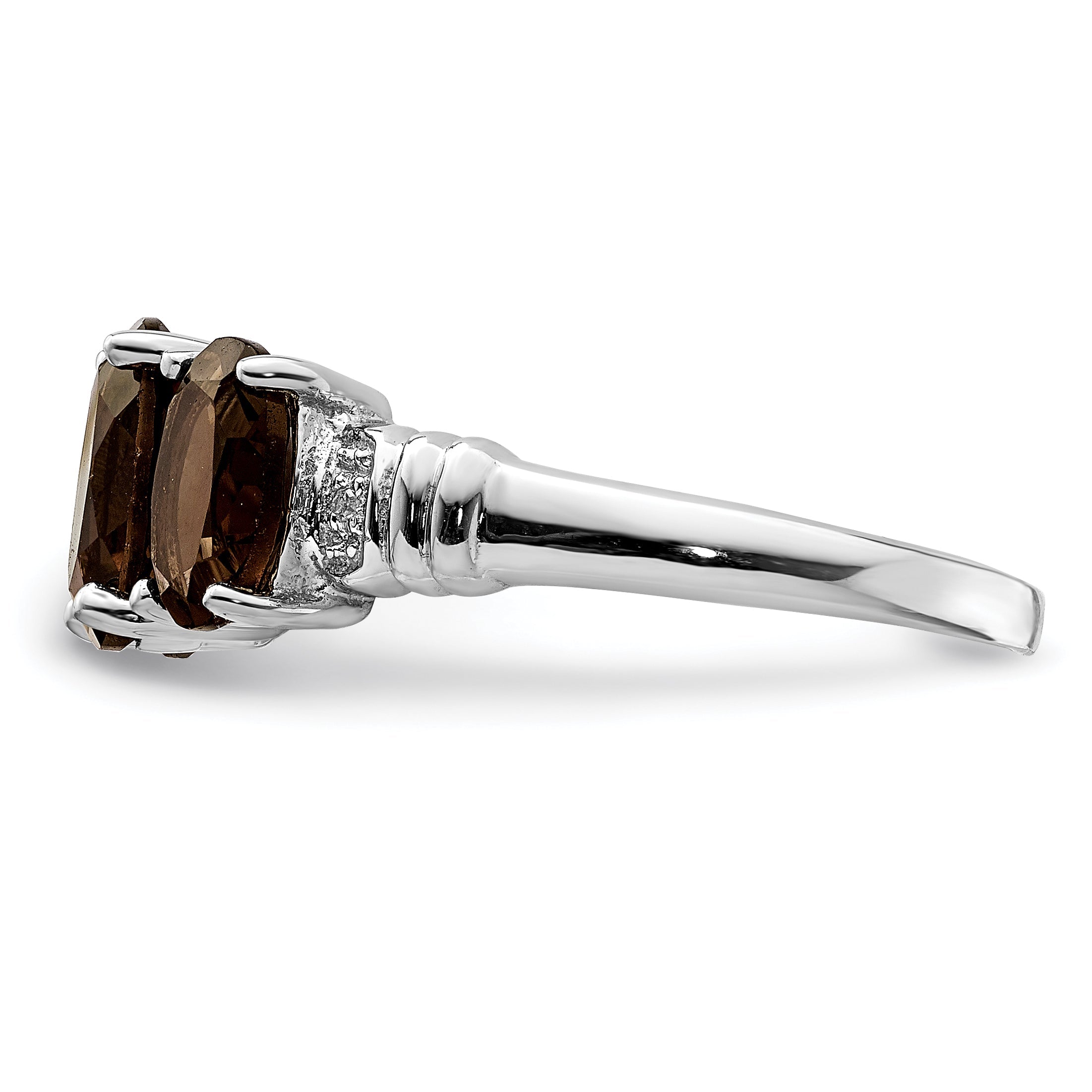 Sterlingsilber Rhodium 3 Stein Rauch Quarz & Diamant Ring