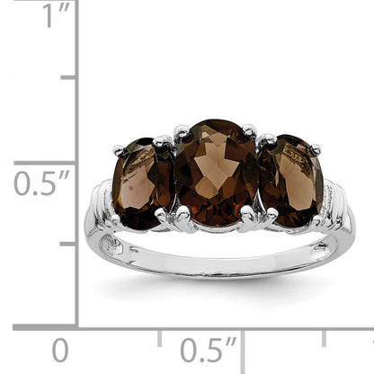 Sterlingsilber Rhodium 3 Stein Rauch Quarz & Diamant Ring
