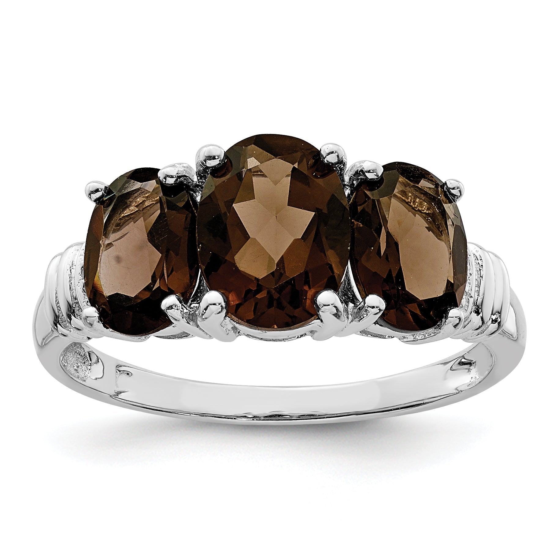 Sterlingsilber Rhodium 3 Stein Rauch Quarz & Diamant Ring