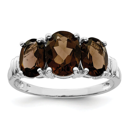 Sterlingsilber Rhodium 3 Stein Rauch Quarz & Diamant Ring