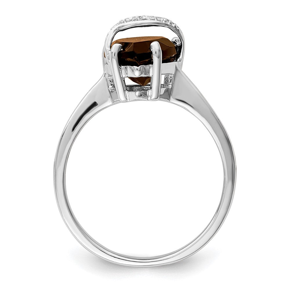 Sterlingsilber Rhodium Tropfen Rauch Quarz & Diamant Ring
