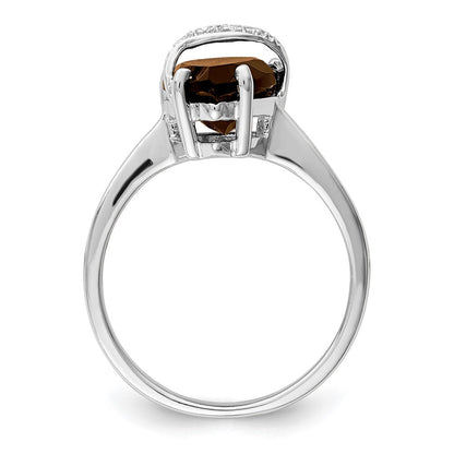 Sterlingsilber Rhodium Tropfen Rauch Quarz & Diamant Ring