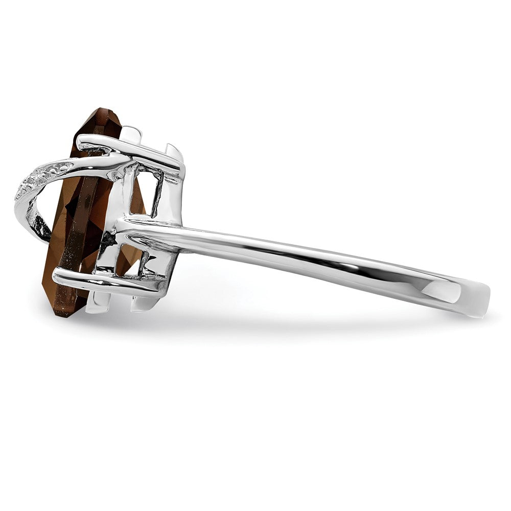 Sterlingsilber Rhodium Tropfen Rauch Quarz & Diamant Ring