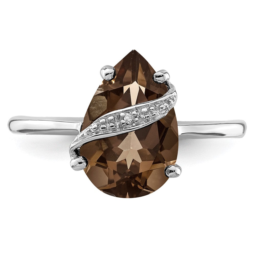 Sterlingsilber Rhodium Tropfen Rauch Quarz & Diamant Ring