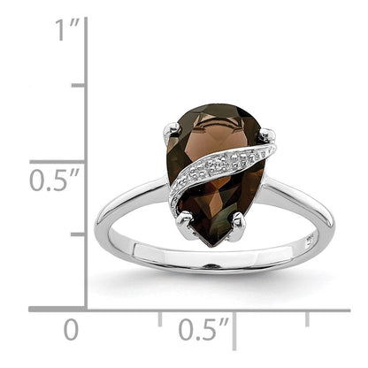 Sterlingsilber Rhodium Tropfen Rauch Quarz & Diamant Ring