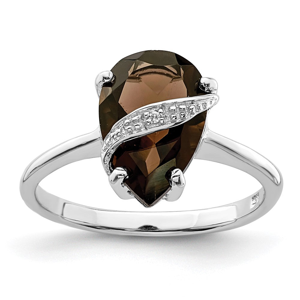 Sterlingsilber Rhodium Tropfen Rauch Quarz & Diamant Ring