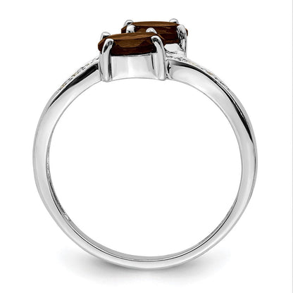 Sterlingsilber Rhodium Rauch Quarz & Diamant Ring