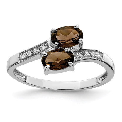 Sterlingsilber Rhodium Rauch Quarz & Diamant Ring