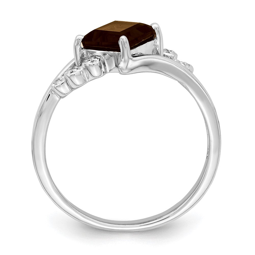 Sterlingsilber Rhodium Princess Schliff Rauch Quarz & Diamant Ring