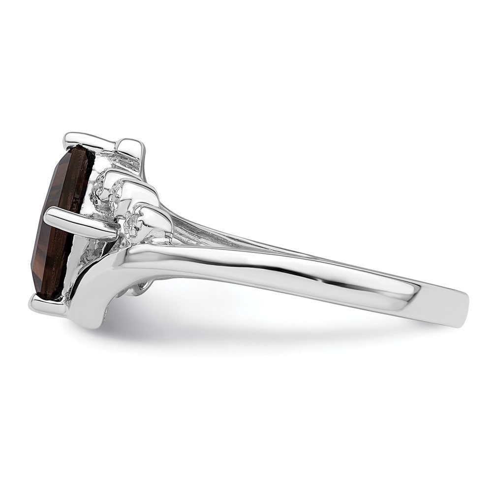 Sterlingsilber Rhodium Princess Schliff Rauch Quarz & Diamant Ring