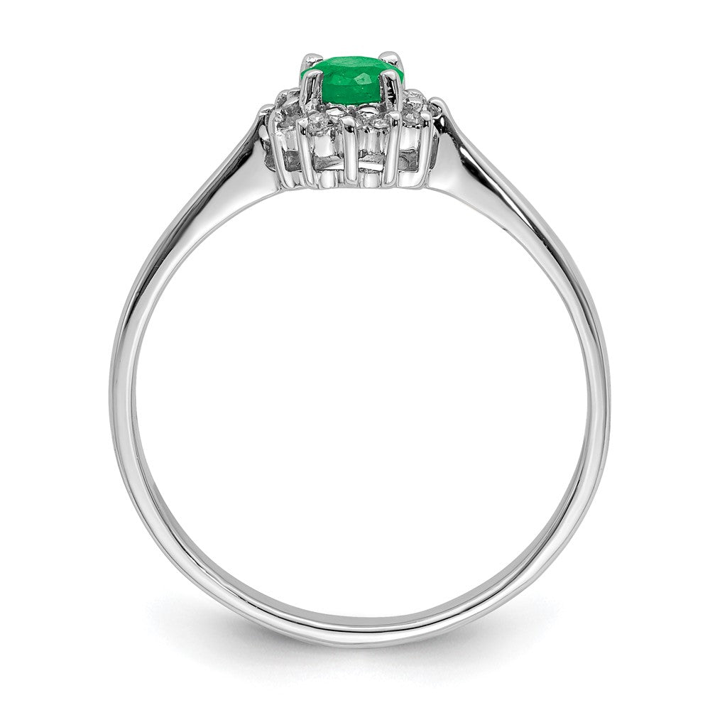 Sterlingsilber Rhodiniert Rund Smaragd & Diamant Ring
