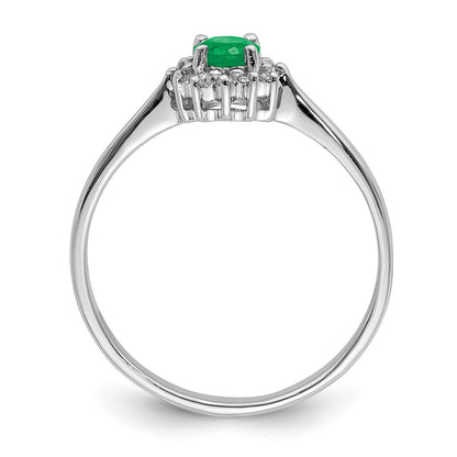 Sterlingsilber Rhodiniert Rund Smaragd & Diamant Ring