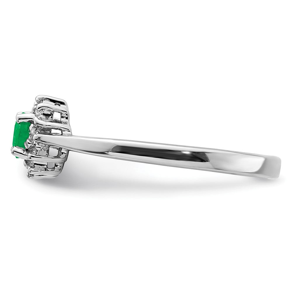 Sterlingsilber Rhodiniert Rund Smaragd & Diamant Ring
