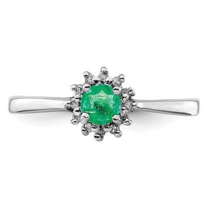 Sterlingsilber Rhodiniert Rund Smaragd & Diamant Ring