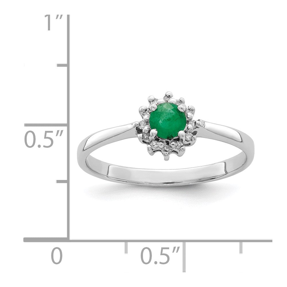 Sterlingsilber Rhodiniert Rund Smaragd & Diamant Ring