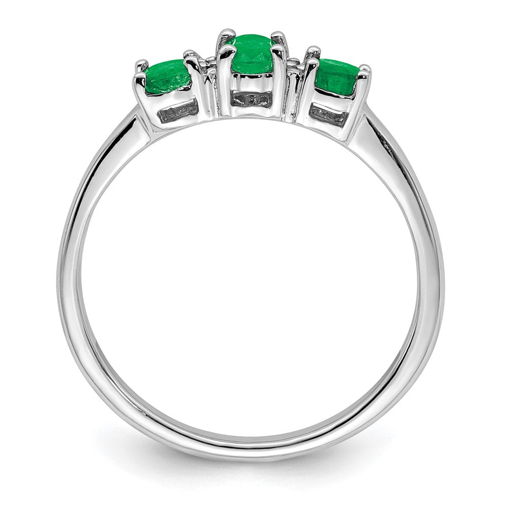 Sterlingsilber Rhodiniert Smaragd 3 Stein und Diamant Ring