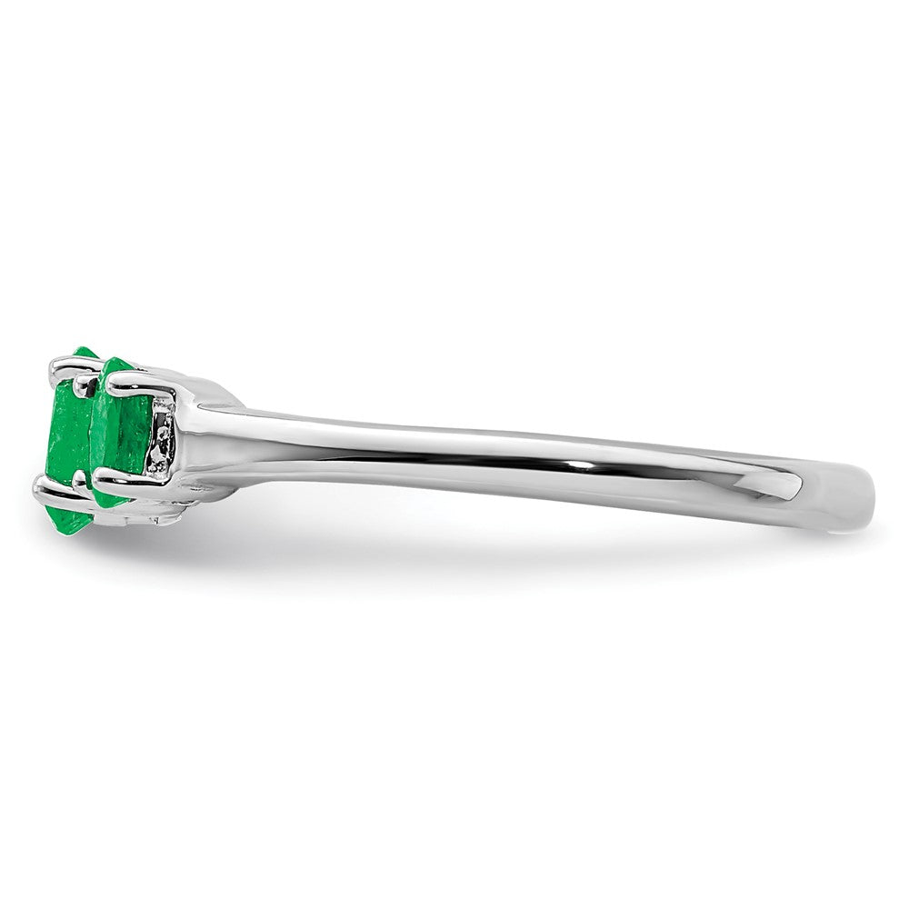 Sterlingsilber Rhodiniert Smaragd 3 Stein und Diamant Ring