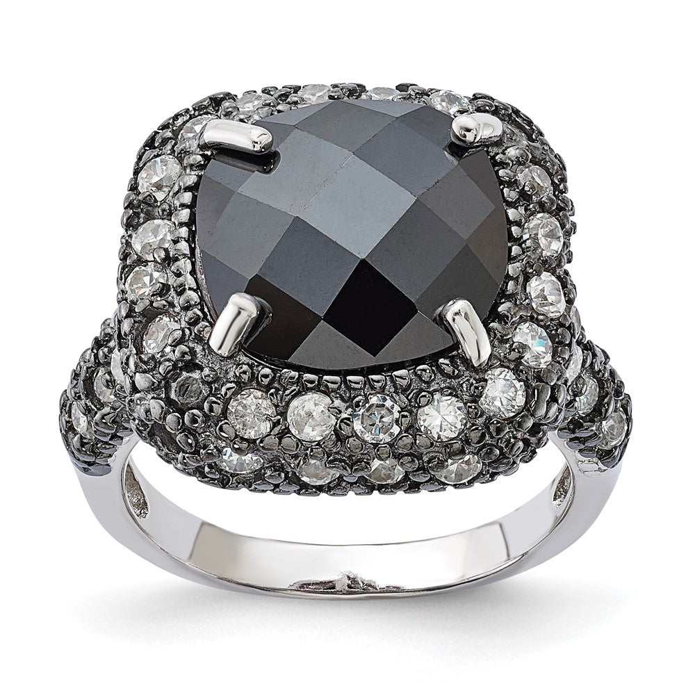 Sterlingsilber Schwarz Beschichtet & Klar Zirkonia Ring (size 6 Nur)